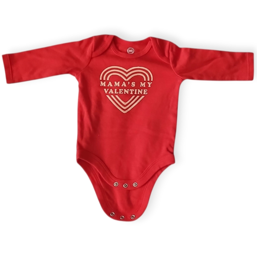 WONDER NATION MAMA'S MY VALENTINE ORANGE RED LONG SLEEVES ONESIE. SIZE 0-3M - Picture 2 of 6